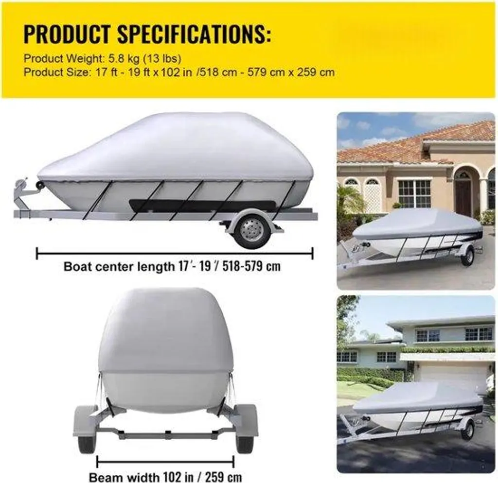 Housse de protection pour bateau 518-579 cm - Bâche imperméable grise