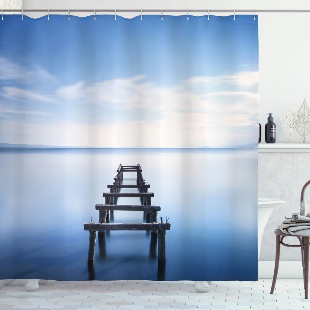 Rideau de douche imperméable et bactériostatique motif bord de mer