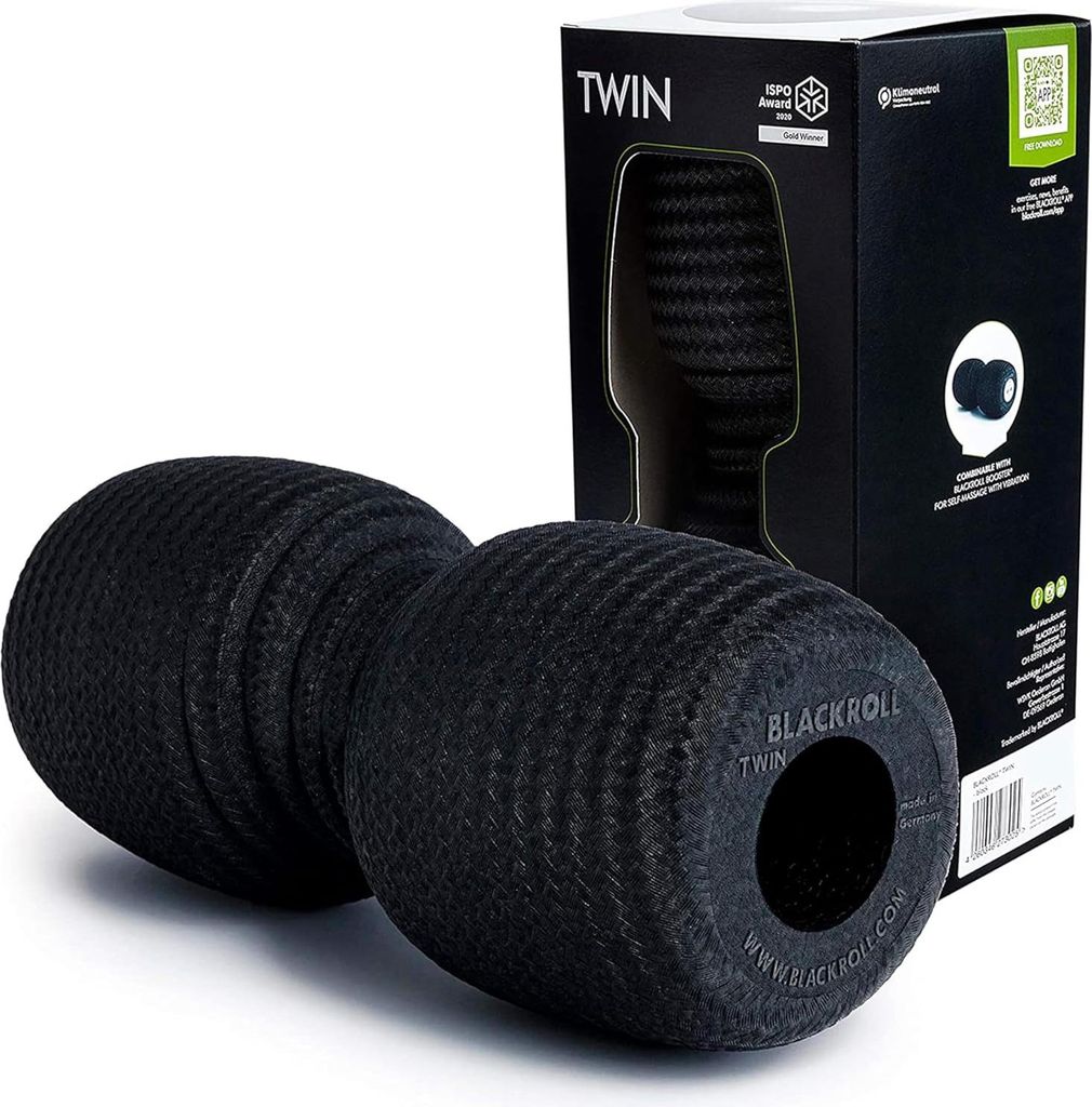 TWIN Foamroller für stimulierende Selbstmassage - lange Rückenmuskeln und Waden - Triggerpunktmassage - 30 x 13 cm schwarz Stretching Foam Roller