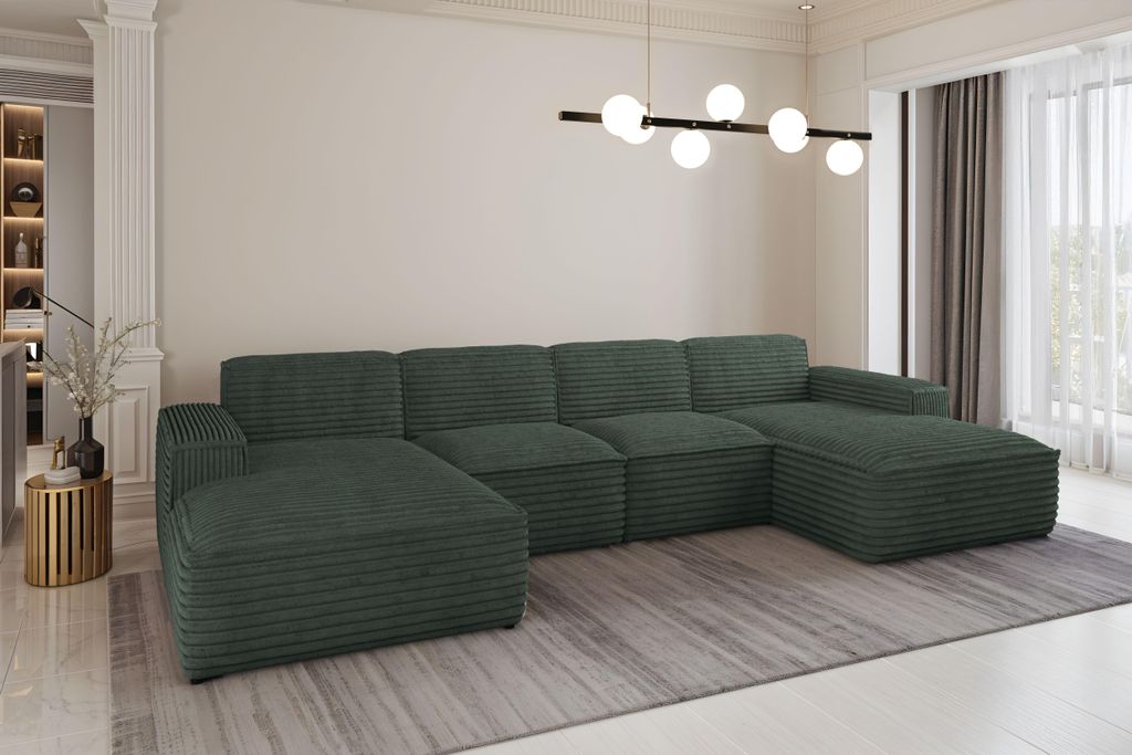 Kaiser Möbel Ecksofa U-Form Siena mit Stoff Velo GRÜN