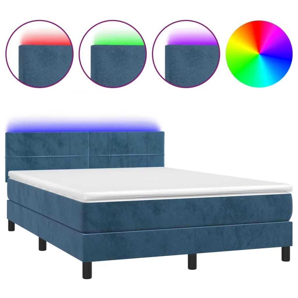 Boxspringbett mit Matratze & LED Dunkelblau 140x190 cm Samt Produktbild 