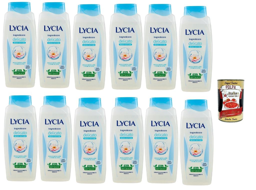 Lycia bagnodoccia Delicato, con acqua micellare, mizellare Wasser und Lotusblume, Schaumbäder Bades bath shower foam 12x 750 ml + Italian Gourmet ...