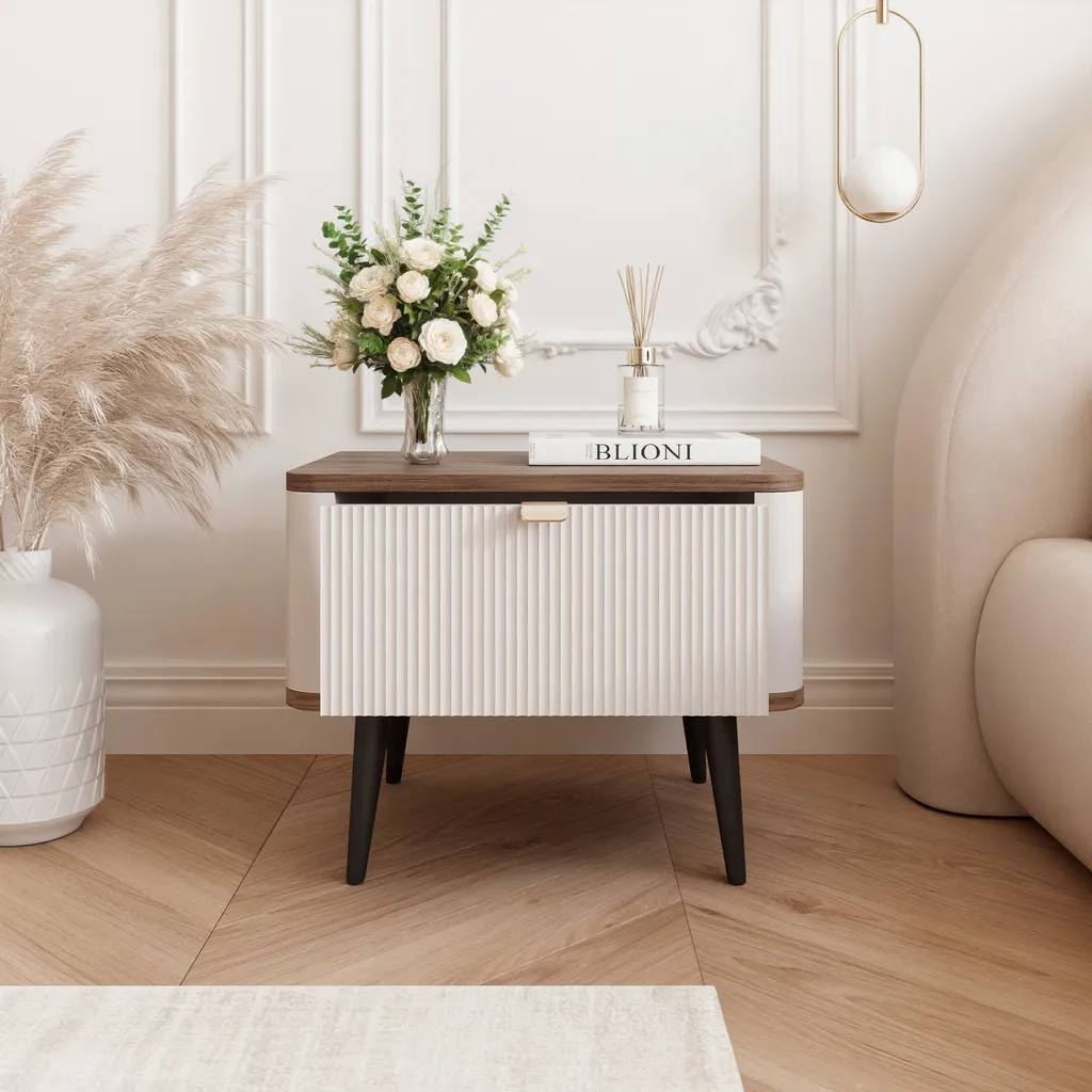 Petite table d'appoint NAVANI bois de noyer structure métal noir chic - 2