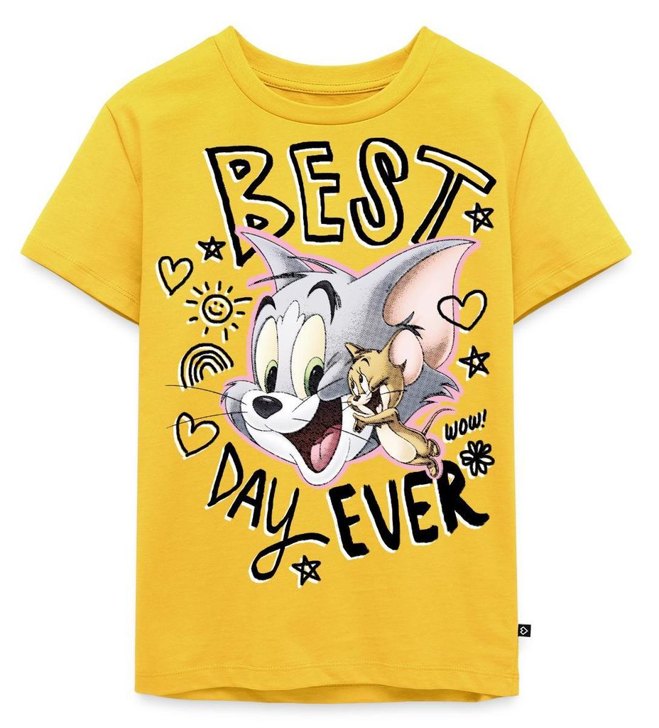 Spreadshirt Tom Und Jerry Bester Tag Best Day Ever Kinder Premium T-Shirt, 98/104 (2 Jahre), Sonnengelb