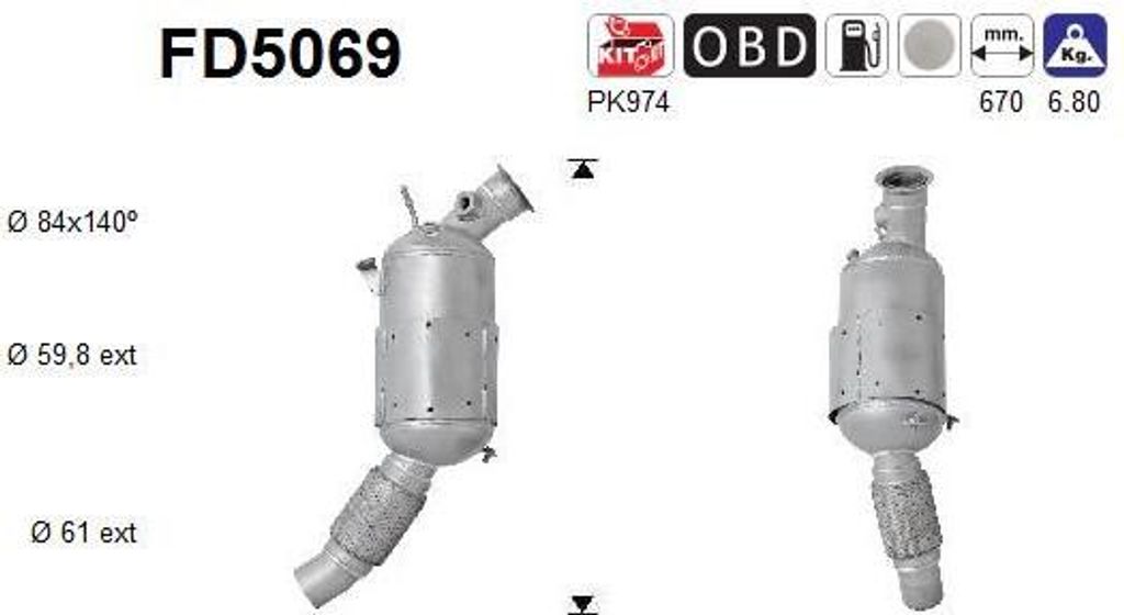 AS FD5069 Ruß-/Partikelfilter, Abgasanlage OE 18307811573 kompatibel mit 1er E81, 1er E87, 1er E88, 1er E82