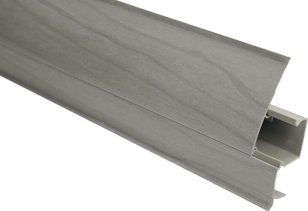 LEMAL Sockelleisten Sparpaket, PVC 65x23mm - Fußleisten mit Kabelkanal - (40 Meter 8602 Holzoptik grau) Laminat Abschluss Bodenbelag