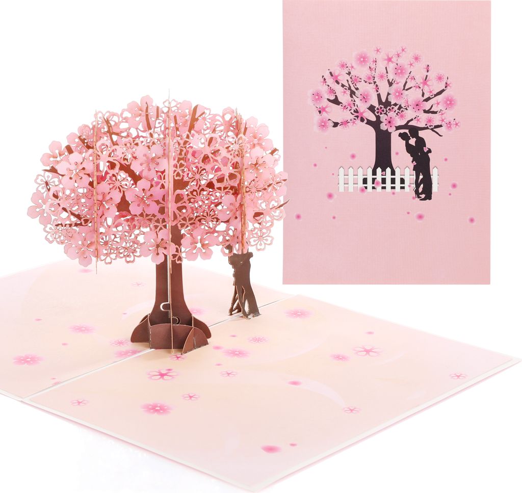 CraftWerk 3D Pop-Up Karte Japanische Kirschblüten - Gutscheinkarte für Hochzeit und Valentinstag - Elegante Glückwunschkarte für Geldgeschenke