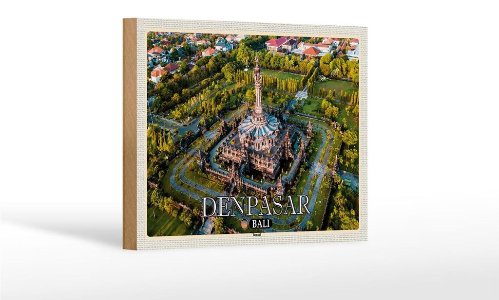 Holzschild Reise 18x12 cm DENPASAR Bali Tempel Architektur