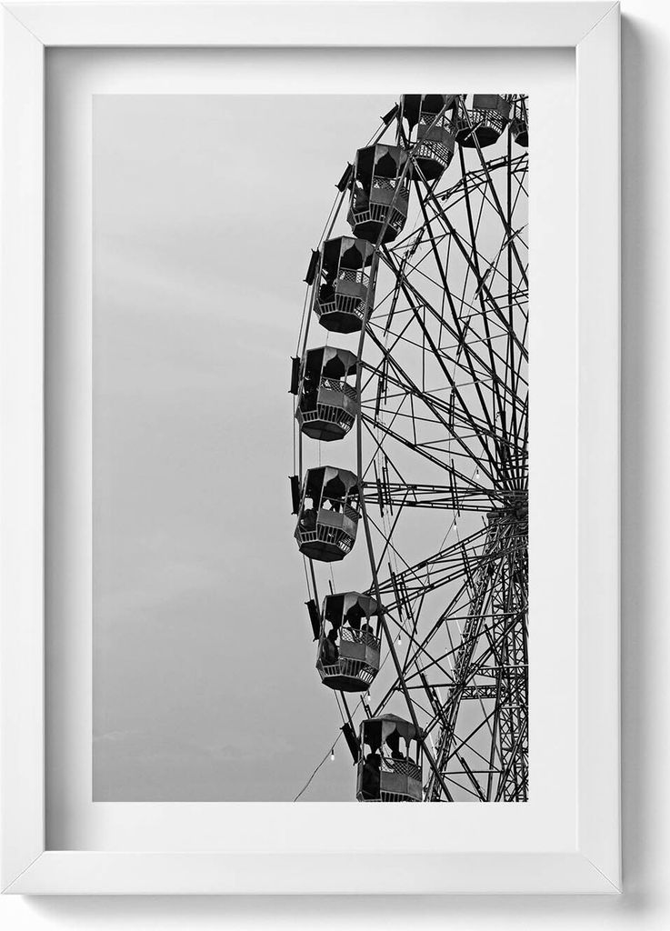 Mühlrad in Schwarz und Weiß– Wandbild mit Rahmen – Gerahmtes Bild – Wanddekoration – 20x30 cm – Weiß