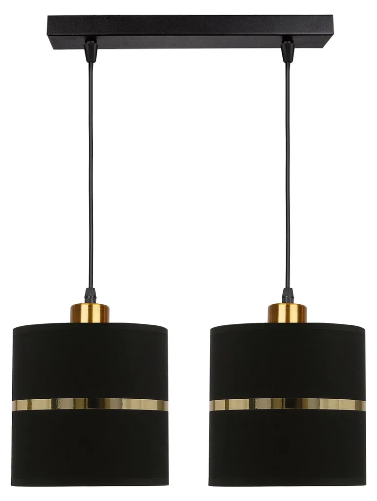 Suspension double 2xE27 ASSAM en métal noir et intérieur doré brillant