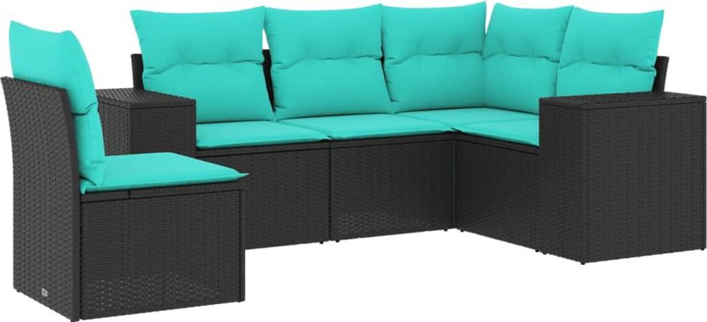 vidaXL 5-teiliges Gartensofa-Set mit Kissen, schwarzes Polyrattan