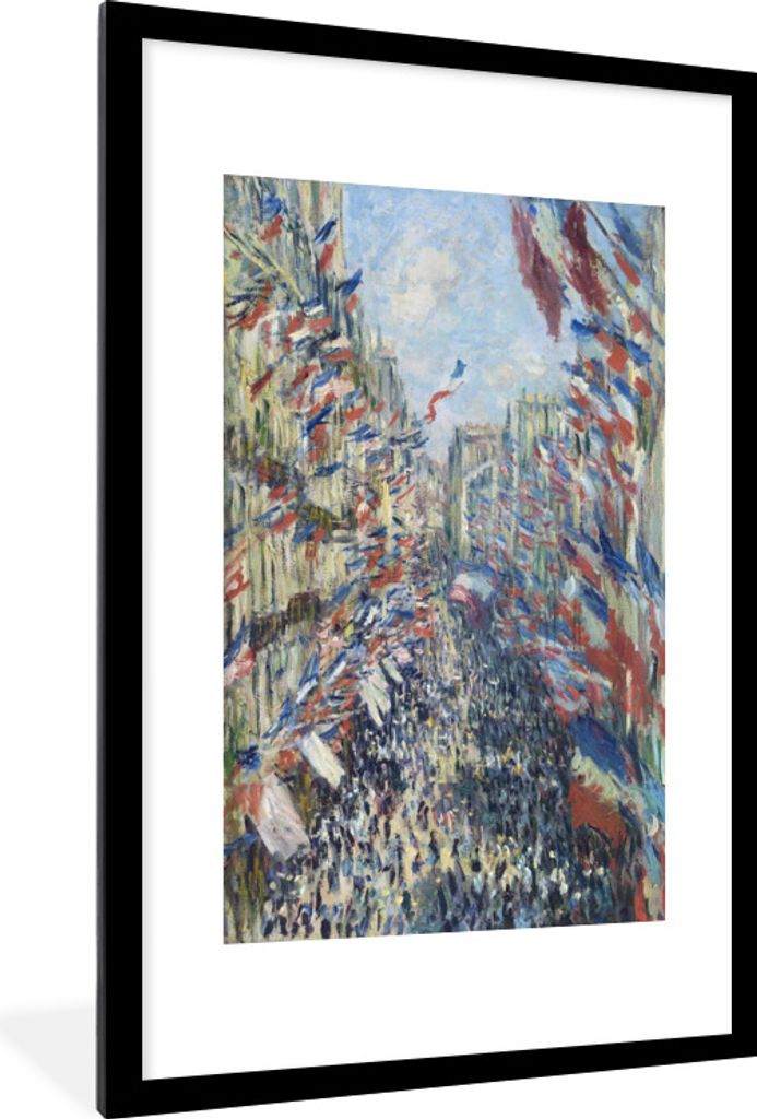 MuchoWow Gerahmtes Poster Die Rue Montorgueil in Paris - Gemälde von Claude Monet 60x90 cm - Poster mit Schwarzem Bilderrahmen Wandposter Rahmen...