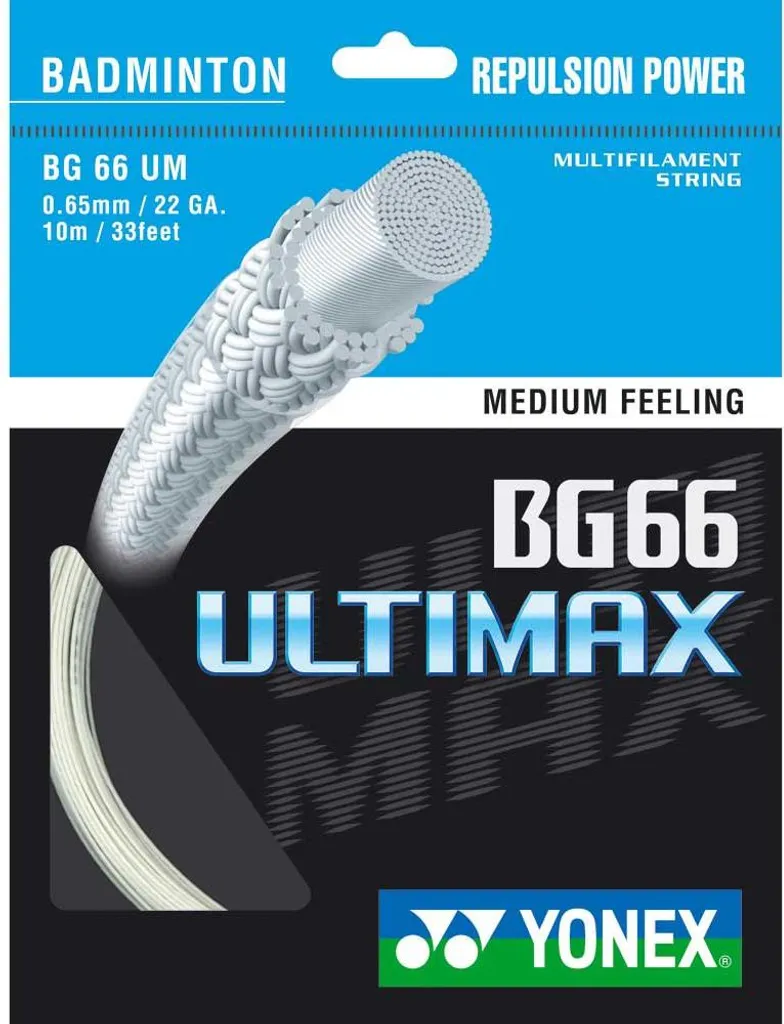 Cordage de badminton 0.65 mm Yonex BG 66 Ultimax pour raquette 10 m