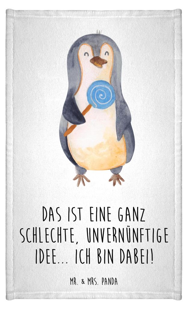 Mr. & Mrs. Panda Handtuch Pinguin Lolli - Weiß - Geschenk, Rebell, Kleines, Gästehandtuch 30x50, Gästetuch, Baumwollhandtuch, Frotteehandtuch, S...