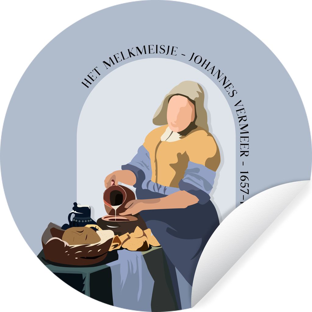 MuchoWow Runde Wandtattoo - Wandsticker Tapete Aufkleber Milchmädchen - Blau - Vintage - Alte Meister Ø 30 cm Selbstklebend und Repositionierba...