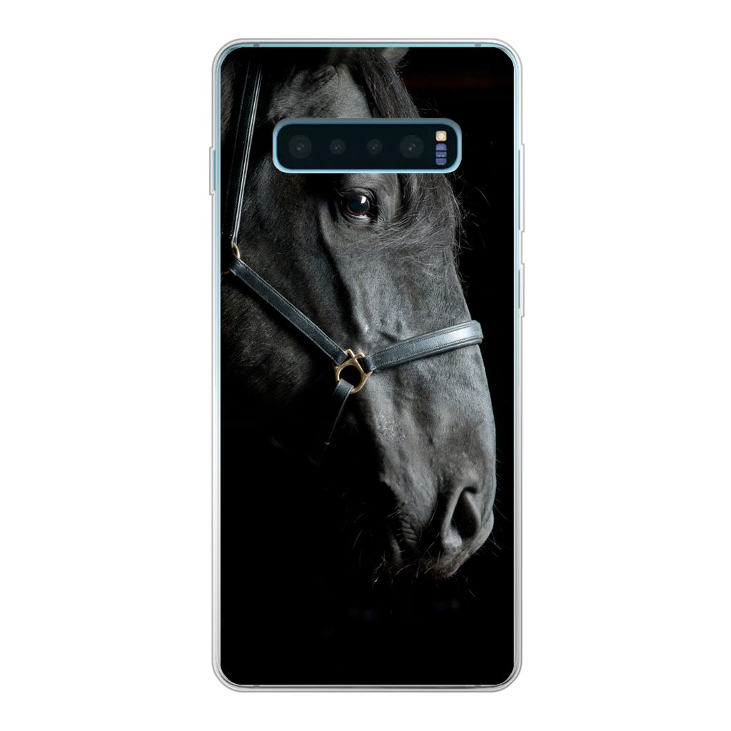 MuchoWow Handyhülle Schutzhülle Hülle für Samsung Galaxy S10 Lite Pferd - Leicht - Schwarz Silikon Softcase Handy Hülle - Schutz