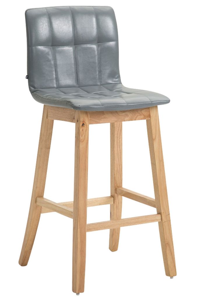 CLP Barhocker Bregenz Kunstleder mit robustem Holzgestell grau Gestell Farbe natur