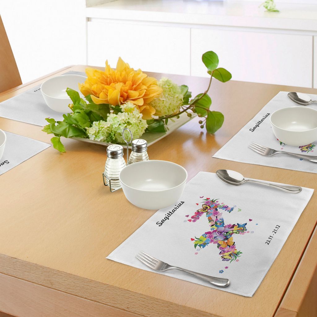 ABAKUHAUS Sternzeichen Schütze Platzmatten, Blühende Pfeilform Blumen und Schmetterlinge Blühende Natur Design, Tiscjdeco aus Farbfesten Stoff f...