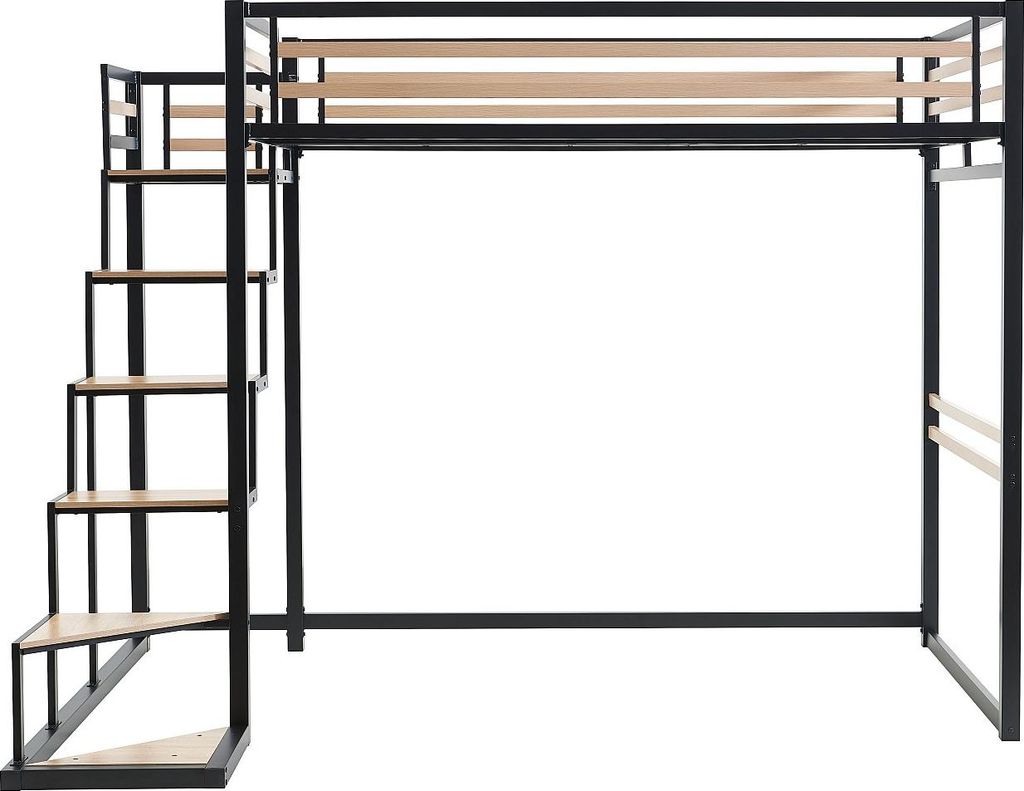 Łóżko loftowe - 140 x 200 cm - Metal & MDF - Naturalne Zdjęcie produktu 