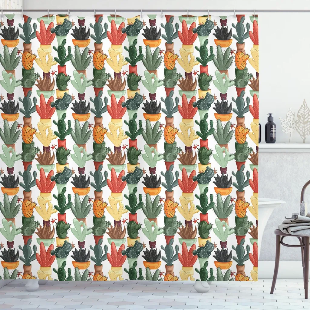 Rideau de douche Anti-Moisissure 175x240 cm Cactus - Tissu Imperméable XL
