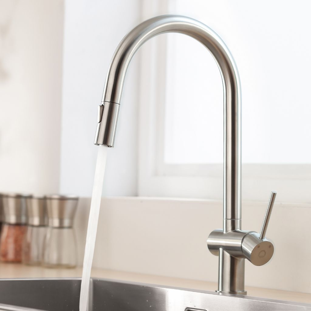 CECIPA Küchenarmatur mit ausziehbarer Brause, Wasserhahn aus gebürstetem Edelstahl, U-förmige Spüle, Küchenarmatur, 2 Wasserausgabemodi