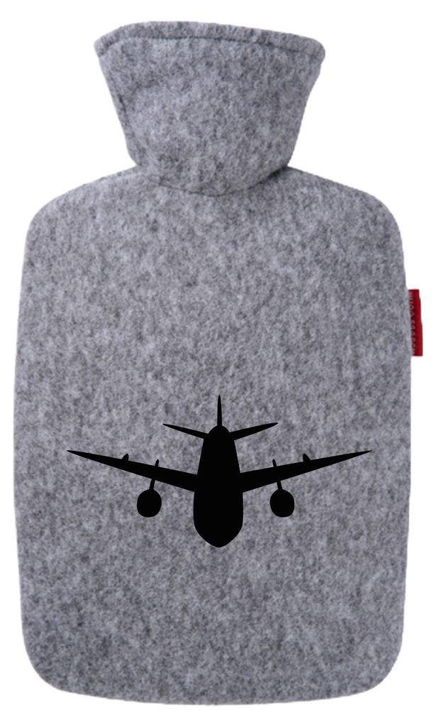 Huuraa Wärmflasche Flugzeug Flieger 1,8 Liter Filz Classic Filzbezug Bettflasche Geschenkidee