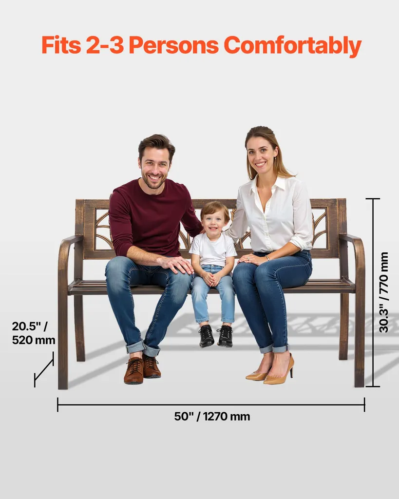 Banc Extérieur 250 kg Capacité de Charge Acier et PVC Style Rétro Bronze