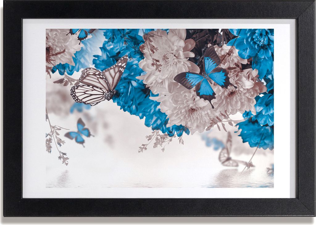 Bild 30x20 MDF-Rahmen, Wandkunst Blumen und Schmetterlinge