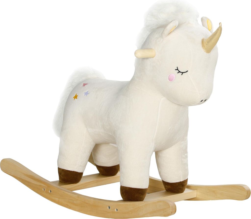 Schaukelpferd im Einhorn-Design, mit Soundeffekten, weicher Sitz, für Kinder im Alter von 2-4 Jahren, Weiß