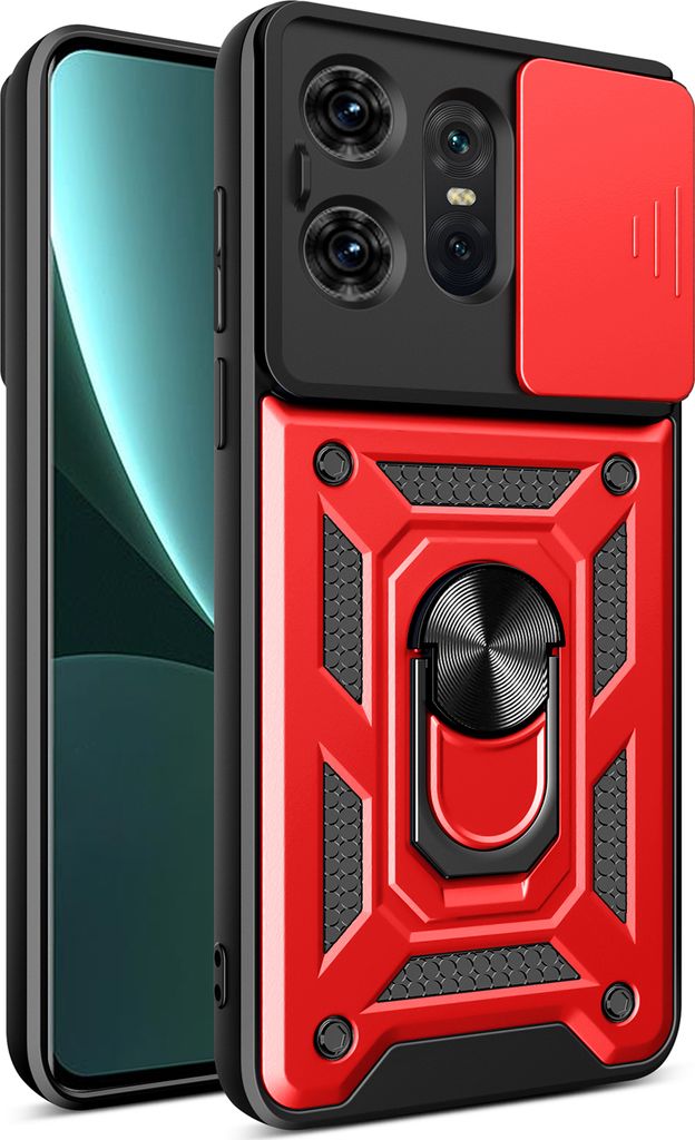 Hülle für Motorola Edge 50 Pro Magnetische Ring Ständer Halter Dia Kameraschutz TPU Bumper Silikon Schutzhülle Rot
