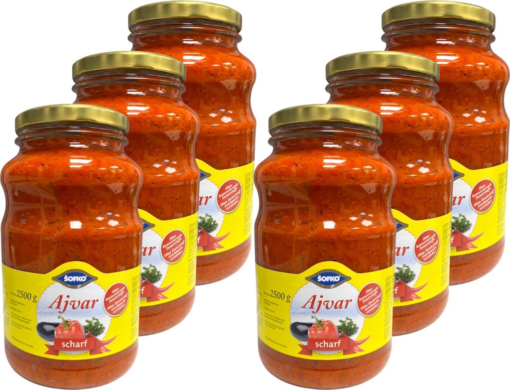 SOFKO Ajvar scharf 6x 2,5kg Glas Paprikazubereitung Paprikacreme Paste
