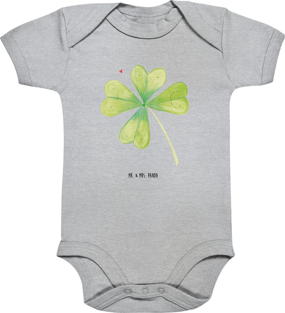 Mr. & Mrs. Panda Strampler Baby Blume Kleeblatt 1. - 3. Monat - Heather Grey - Geschenk, babykleidung body, Garten, Babystrampler, Motivation, Glü...