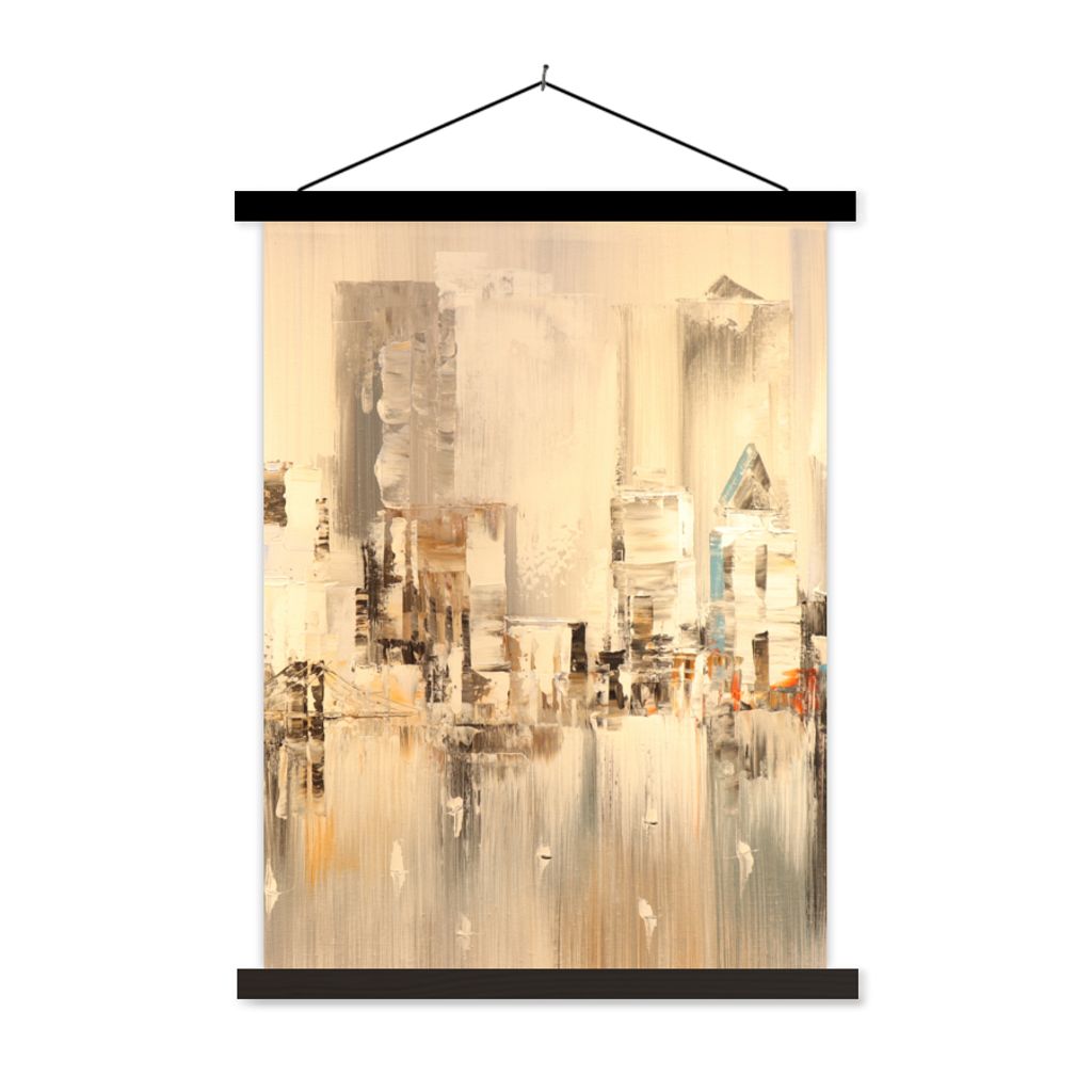 MuchoWow Textilposter Gemälde - Öl - Abstrakt - Skyline 40x53 cm mit schwarzem Rahmen - Abbildung