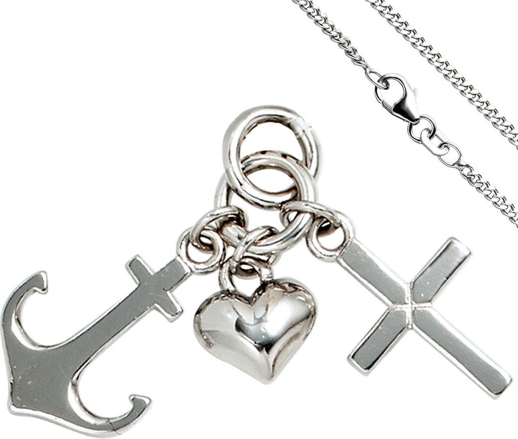Schmuck-Set, Glaube Liebe Hoffnung 1,7mm Panzerkette 925 Silber Halsschmuck 42cm