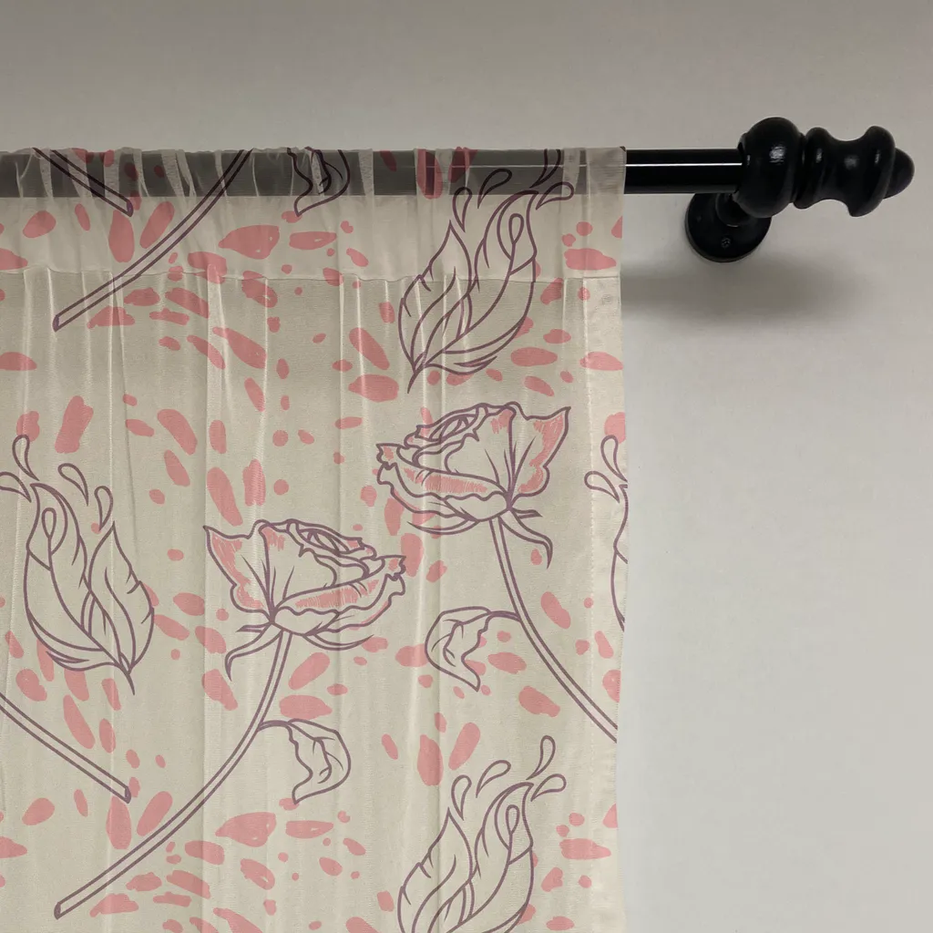 ABAKUHAUS Arazzo floreale, Romantici rami di rose Femminile con piume e spruzzi Girly Primavera, Soggiorno Camera da letto Tessuto da parete in raso setoso, 274 cm x 274 cm, Colori guscio d'uovo Prugna Arrossire - 2