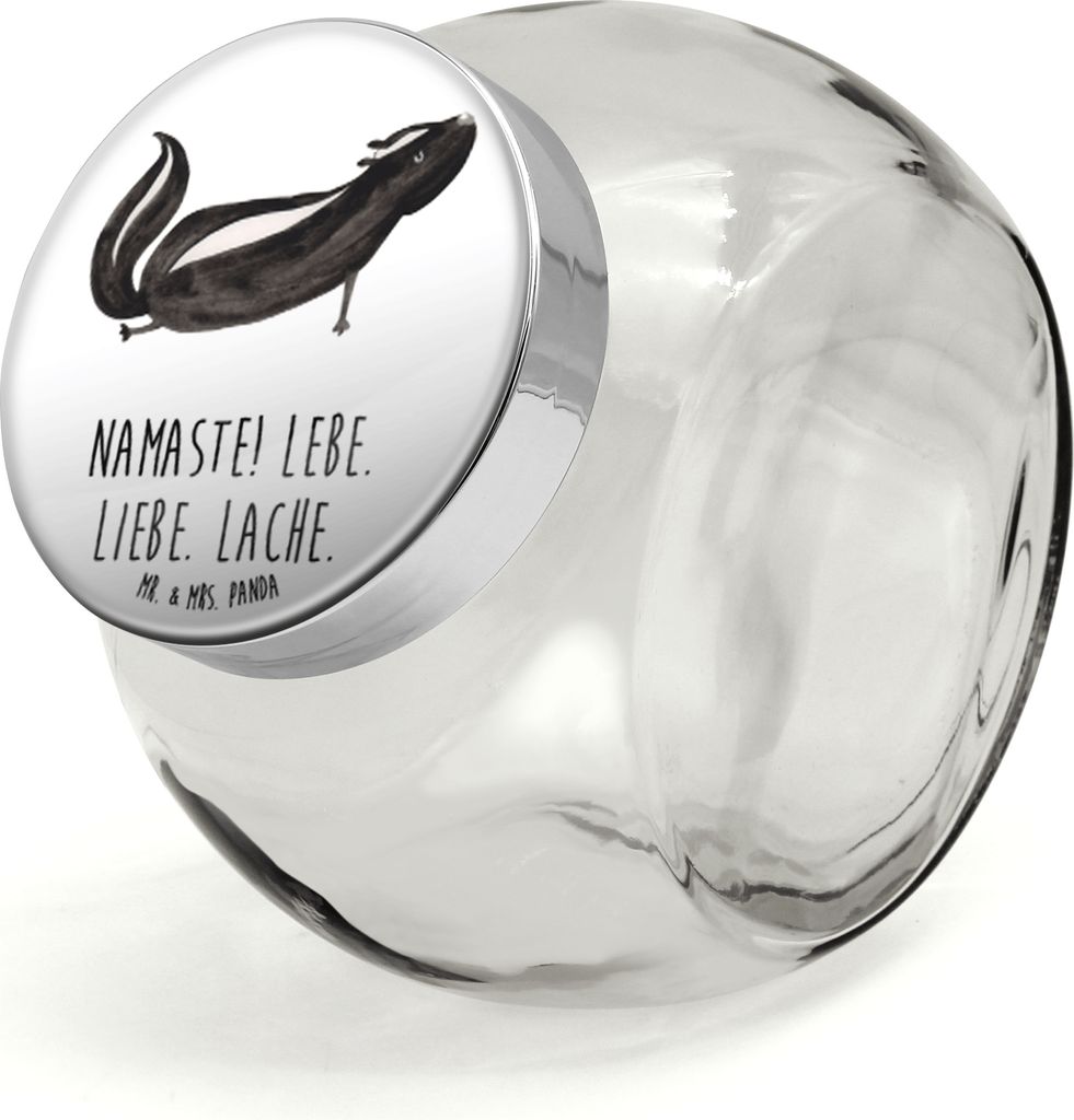 Mr. & Mrs. Panda Teedose Stinktier Yoga XL 2000ml - Weiß - Geschenk, Skunk, Vorratsdose Glas, Bonboniere, Bonbonglas, Kaffeedose, Vorratsbehälter...