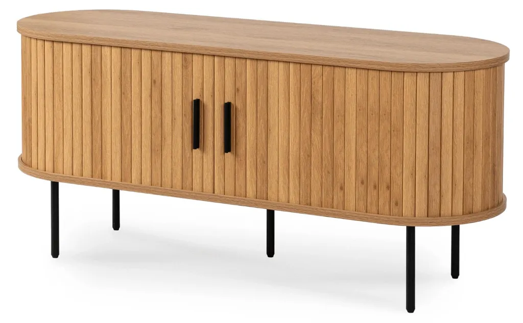 Meuble TV 120 cm Beige Trish en Bois Chêne Sonoma avec Grands Rangement