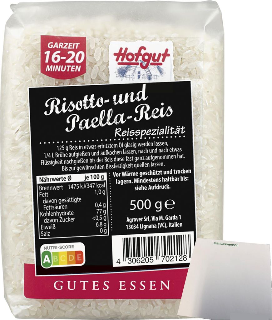 Hofgut Risotto+Paella Reis (500g Packung) + usy Block Produktbild 