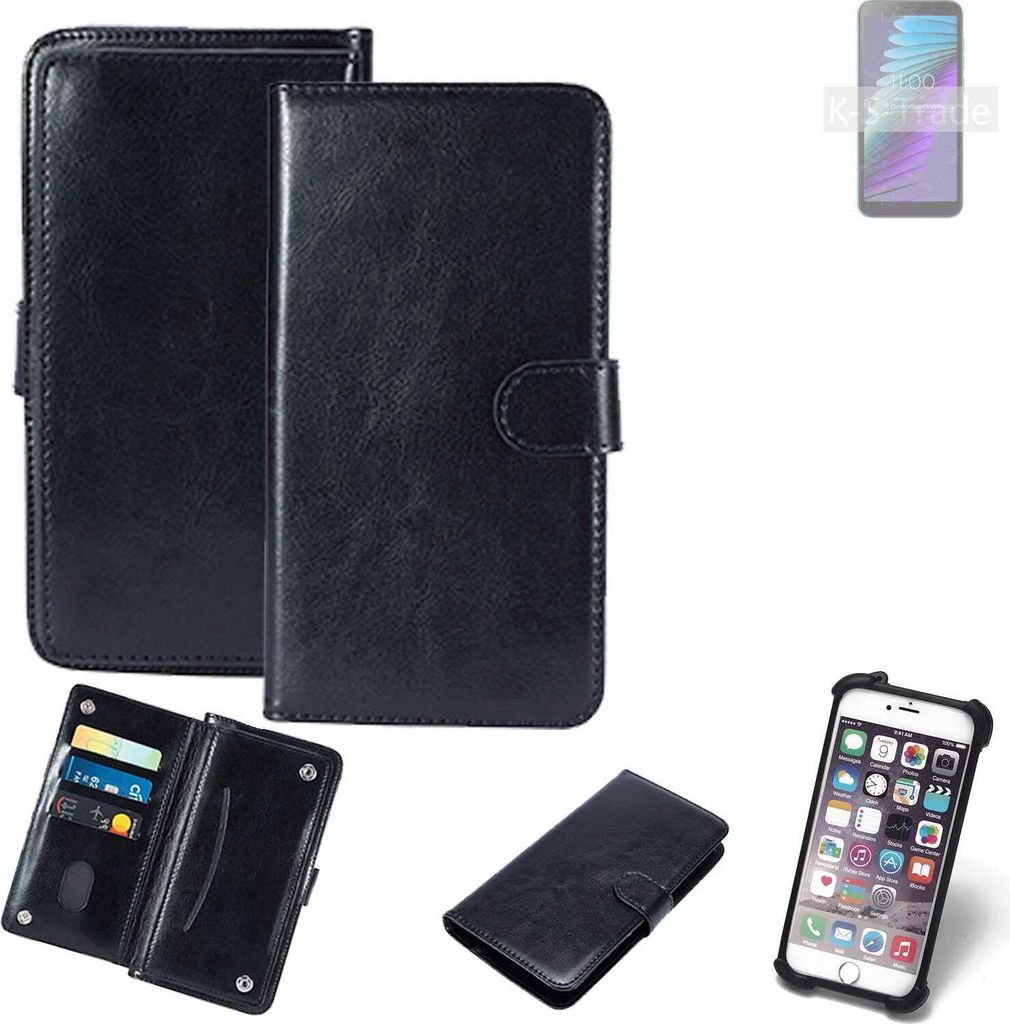 K-S-Trade 360° Hülle kompatibel mit BQ Mobile BQ-5765L Clever schwarz Kunstleder Case BookCase WalletCase Kunstlederederhülle Handyhülle,