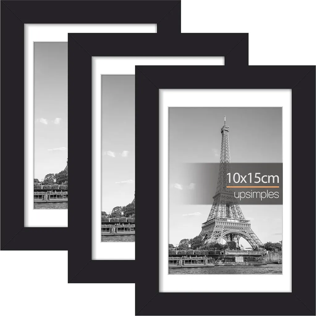 Allecto Premium - Lot de 6 Cadres Photo Noirs 10x15 cm avec Passe-partout