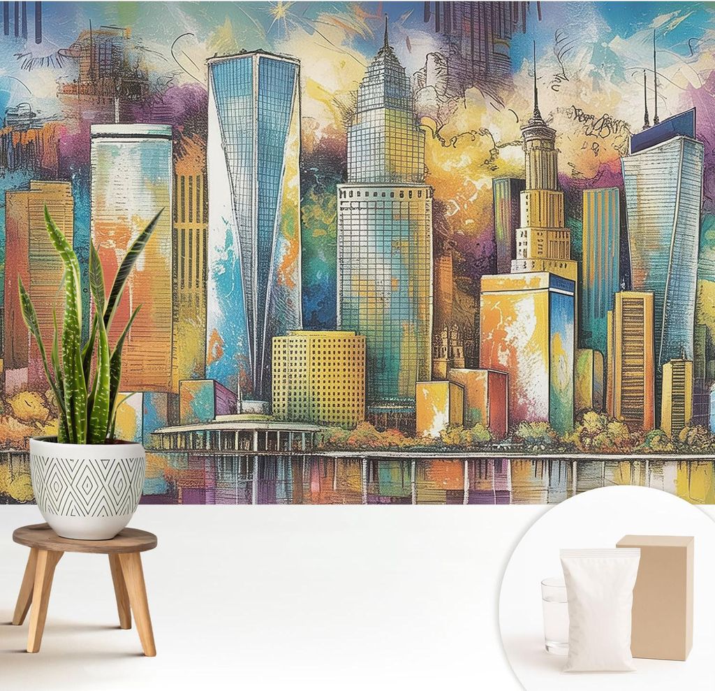 Fototapete - 208x146 cm - Tapete - Wandtapete - Wandbilder - Dekofolie - Tapete Folie - Wand - Dekoration - Wohnzimmer - Stadtpanorama