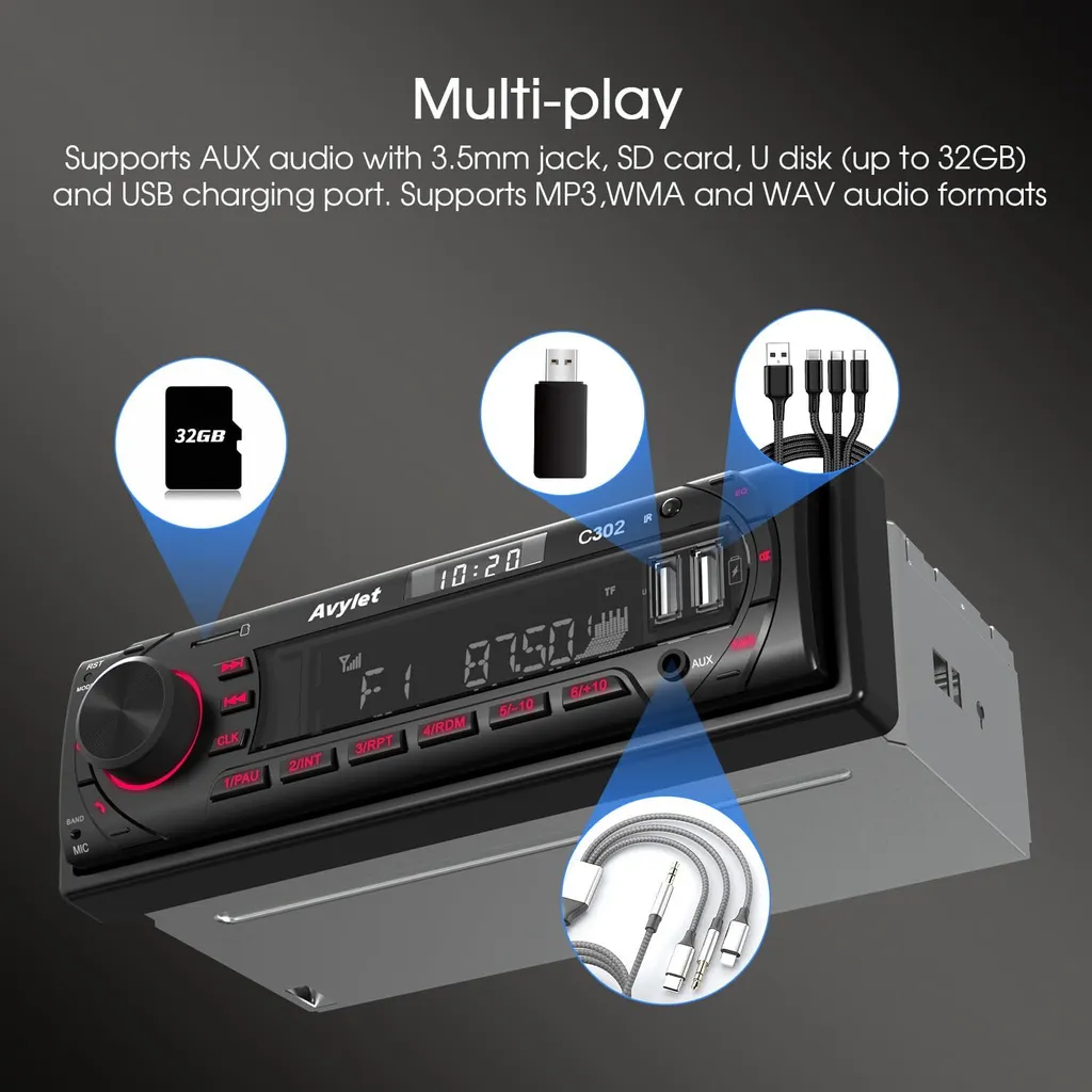 Autoradio 1 DIN Bluetooth 5.0 Avylet : Solution Carplay et Mains Libres