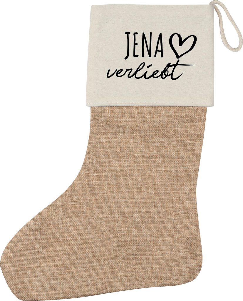 Huuraa Weihnachtsstrumpf Jena verliebt Beige Jute Kaminstrumpf Geschenkidee