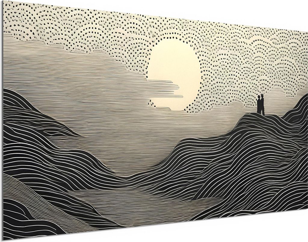 DEQORI Alu-Dibond Bild Weiß 100x50 cm 'Linien der Zweisamkeit' Wandbild Metall dünn