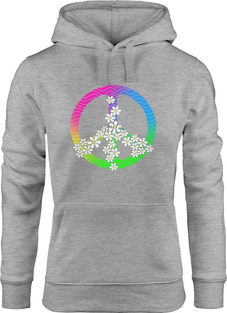 Hoodie Damen Peace Flower Power Sweatshirt Kapuze Kapuzenpullover Moonworks grau S