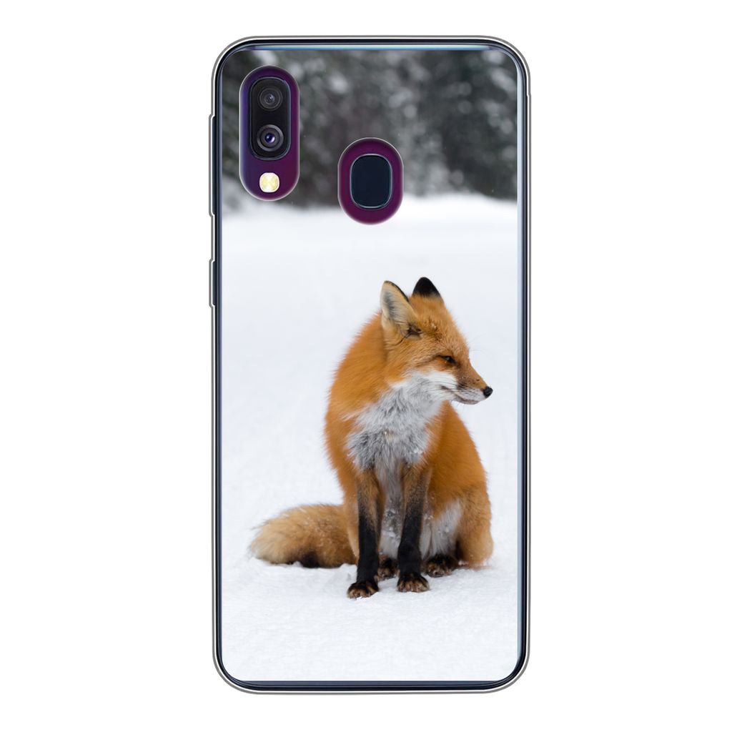 MuchoWow Handyhülle Schutzhülle Hülle für Samsung Galaxy A40 Fuchs - Schnee - Winter Silikon Softcase Handy Hülle - Handy-Tasche