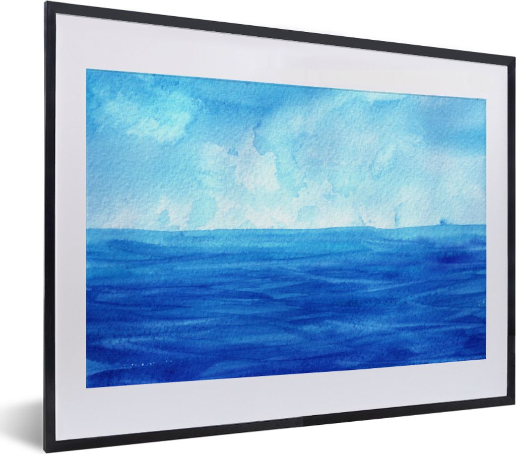 MuchoWow MuchoWow Gerahmtes Poster Meer - Aquarell - Himmel 40x30 cm - Poster mit zchwarzem Bilderrahmen - Bilderrahmen - Poster im Rahmen