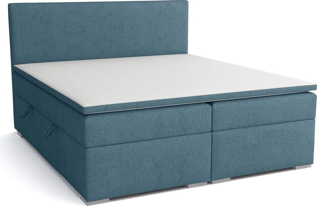 FEDVE Boxspringbett Schlafzimmerbett KANTON mit 2 Bettkästen, Doppelbett mit Bonell-Matratze und Topper 140x200 cm Blau (Lux 30)