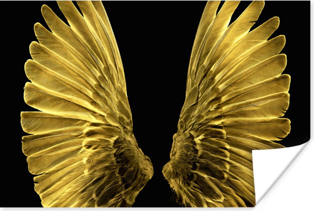 MuchoWow Poster Goldene Flügel auf schwarzem Hintergrund 90x60 cm - Schlafzimmer