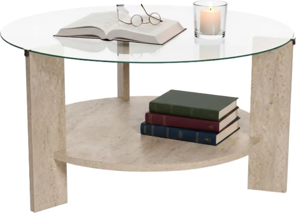 Tavolino Canevino Dmora Bianco Marmo 75cm | Arredo Salotto Moderno